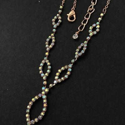 Iridescent rhinestone rose gold necklace