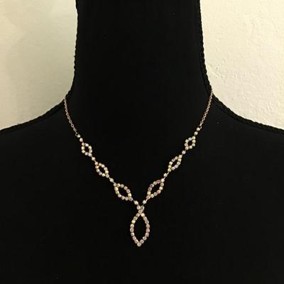 Iridescent rhinestone rose gold necklace