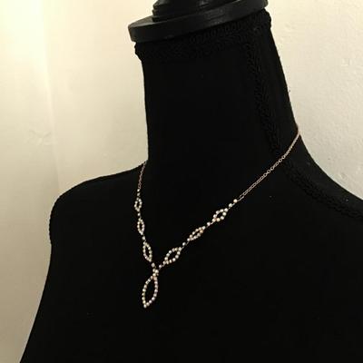 Iridescent rhinestone rose gold necklace