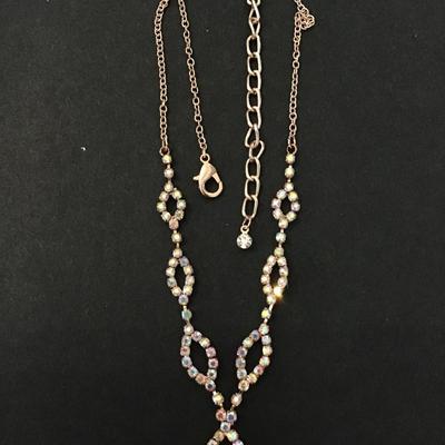 Iridescent rhinestone rose gold necklace
