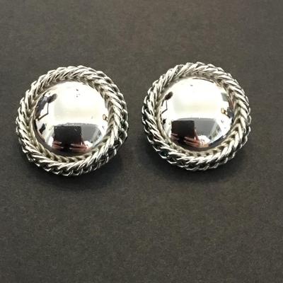 Vintage Monet Silver-tone, French rope swirl high shine earrings