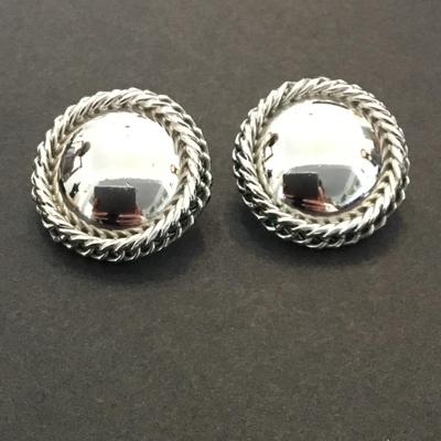 Vintage Monet Silver-tone, French rope swirl high shine earrings