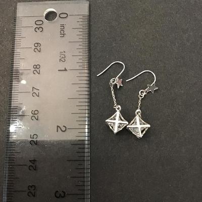 Silver tone star & crystal dangle earrings