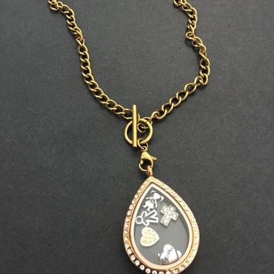 Cute teardrop, memory, locket, toggle necklace