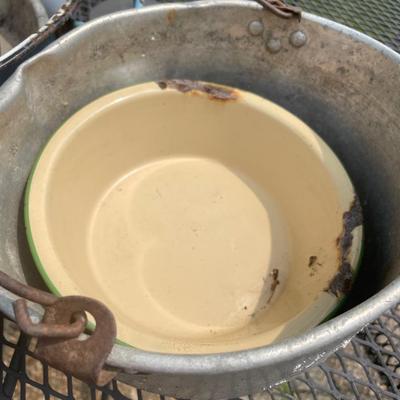 Vintage metal basins and pans