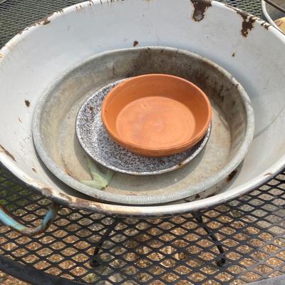 Vintage metal basins and pans