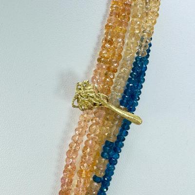 18K Gold Enamel Bat Theme Pendant Necklace with Tourmaline Beads