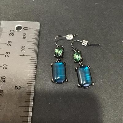 Beautiful rhinestone and blue stone dangle earrings