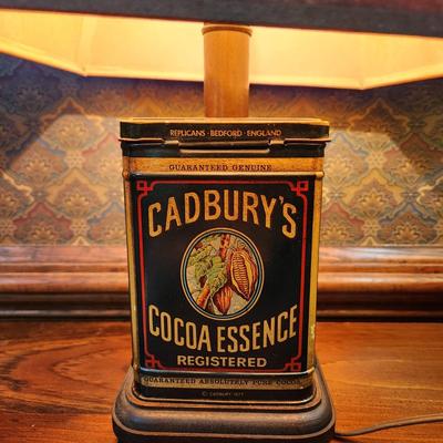 2 Table Lamps Stoneware Crock Jug, Cadbury's Cocoa can