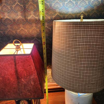 2 Table Lamps Stoneware Crock Jug, Cadbury's Cocoa can