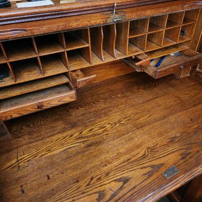 Antique 1800's Roll Top Oak Desk and Chair from PA. Hotel