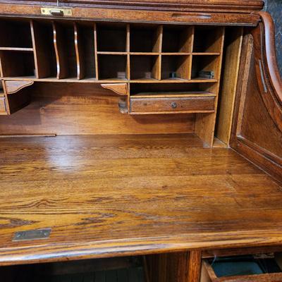 Antique 1800's Roll Top Oak Desk and Chair from PA. Hotel