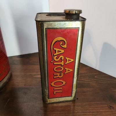 Lot of 3 The Baker Castor Oil Company Collectibles 2 Oil Cans 1 Bill of Sale