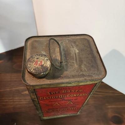 Lot of 3 The Baker Castor Oil Company Collectibles 2 Oil Cans 1 Bill of Sale