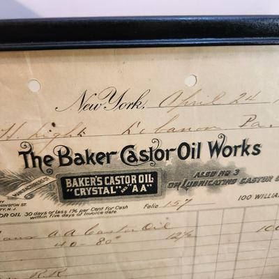 Lot of 3 The Baker Castor Oil Company Collectibles 2 Oil Cans 1 Bill of Sale