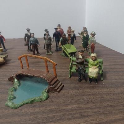 Large Collection of Vintage Small Scale Model Metal/Lead Figures, Animals, and Structures Made in USA, England and France