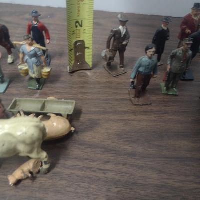Large Collection of Vintage Small Scale Model Metal/Lead Figures, Animals, and Structures Made in USA, England and France