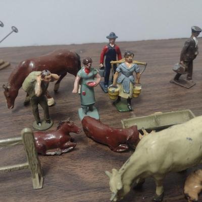 Large Collection of Vintage Small Scale Model Metal/Lead Figures, Animals, and Structures Made in USA, England and France