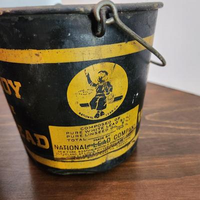 2 Vintage Dutch Boy Paint National Lead Co. Pails 1 Wood 1 Metal