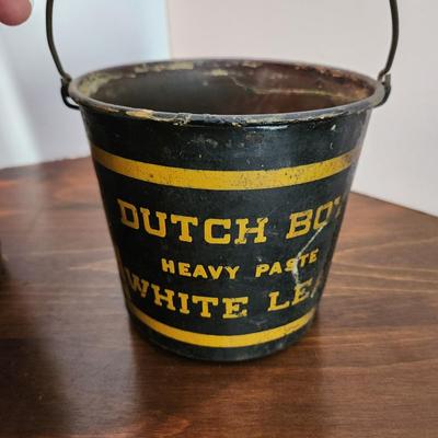 2 Vintage Dutch Boy Paint National Lead Co. Pails 1 Wood 1 Metal