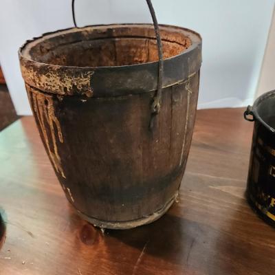 2 Vintage Dutch Boy Paint National Lead Co. Pails 1 Wood 1 Metal