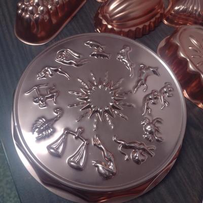 Set of Various Shaped Copper Finish Form or Jello Mold Pans