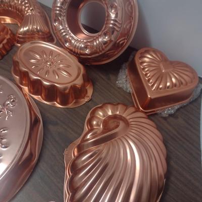 Set of Various Shaped Copper Finish Form or Jello Mold Pans