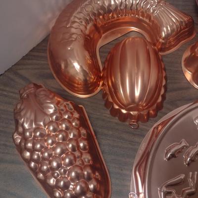 Set of Various Shaped Copper Finish Form or Jello Mold Pans
