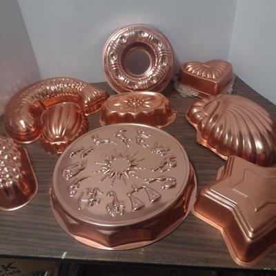 Set of Various Shaped Copper Finish Form or Jello Mold Pans
