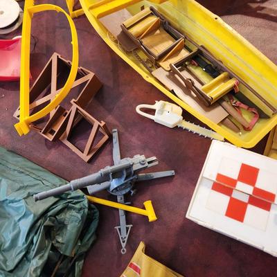 Large lot of G.I. GI Joe Accessories Adventure Team Vechile Boat Helicopter Parts