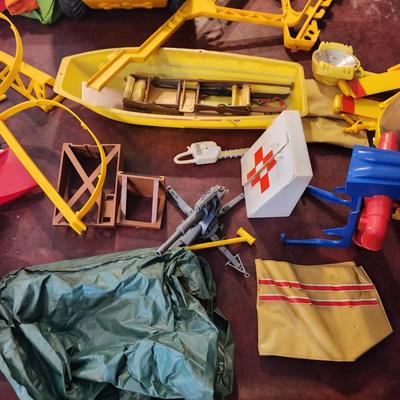 Large lot of G.I. GI Joe Accessories Adventure Team Vechile Boat Helicopter Parts