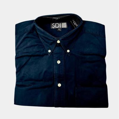 10 Units - Size Large SDI Men’s Navy Blue Button-Down Shirt 100% Cotton Hong Kong Made Pearl Buttons
