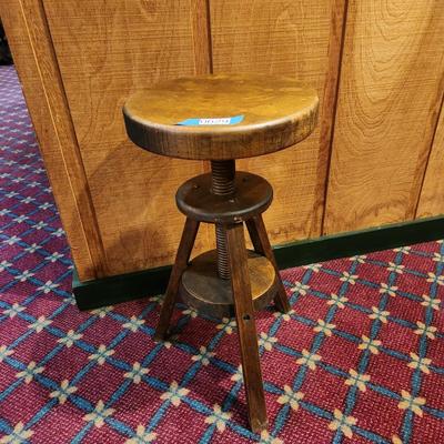Vintage Solid Wood Round Adjustable Swivel Stool 18" to 24" Height
