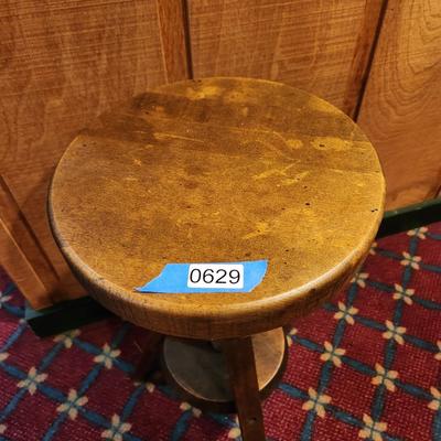 Vintage Solid Wood Round Adjustable Swivel Stool 18" to 24" Height