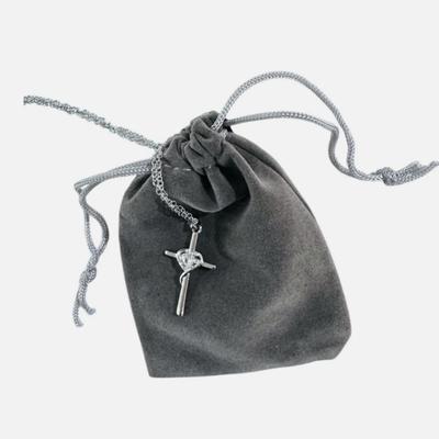 5 Units - 925 Sterling Silver Jesus Cross Pendant Necklace w/Round Cut Quartz Center Stone