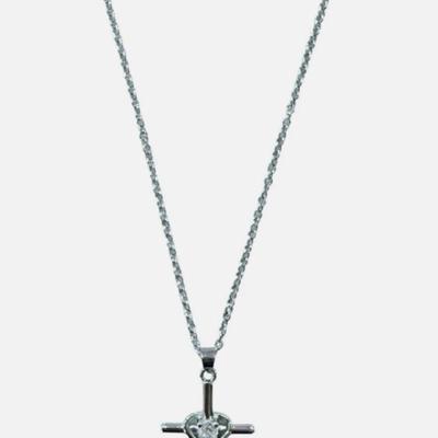 5 Units - 925 Sterling Silver Jesus Cross Pendant Necklace w/Round Cut Quartz Center Stone