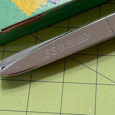 LOT 152L: Fiskars 24 x 6 inch Acrylic Ruler, Fiskars 24 x 18 inch Cutting Mat, XL Watercolor Paper Pad & Vintage Wiss Model C Pinking...