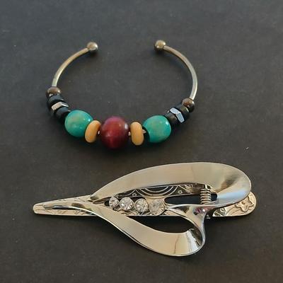 Boho Beaded Bracelet & Rhinestone Calla Lily Barrette – Jewelry Lot