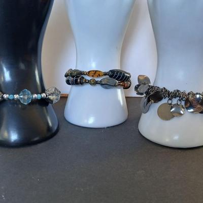 3 Fashion Bracelets – Mixed Beads & Gunmetal Dangles