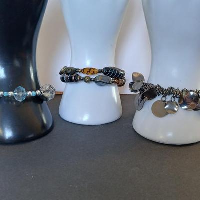 3 Fashion Bracelets – Mixed Beads & Gunmetal Dangles