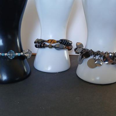 3 Fashion Bracelets – Mixed Beads & Gunmetal Dangles