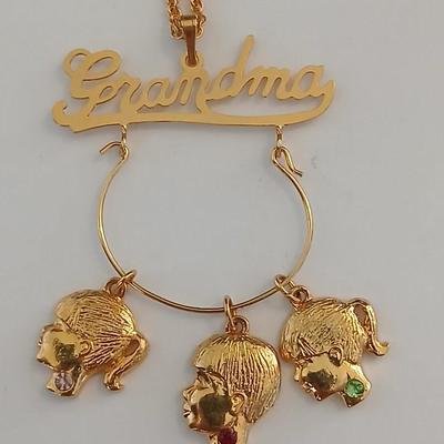 Vintage Gold-Tone Jewelry Lot – Heart Locket, “Grandma” Charm Necklace, and Textured Cuff Bracelet