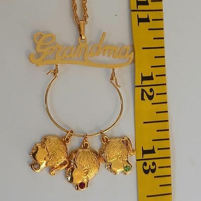 Vintage Gold-Tone Jewelry Lot – Heart Locket, “Grandma” Charm Necklace, and Textured Cuff Bracelet
