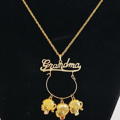 Vintage Gold-Tone Jewelry Lot – Heart Locket, “Grandma” Charm Necklace, and Textured Cuff Bracelet