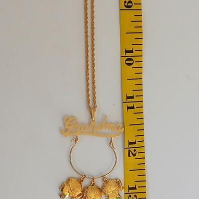 Vintage Gold-Tone Jewelry Lot – Heart Locket, “Grandma” Charm Necklace, and Textured Cuff Bracelet