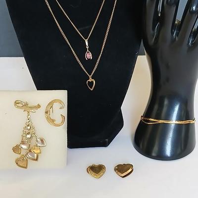 Lot of Vintage Gold-Tone Heart Jewelry – Necklaces, Earrings, Lockets & Bracelet