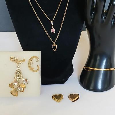 Lot of Vintage Gold-Tone Heart Jewelry – Necklaces, Earrings, Lockets & Bracelet