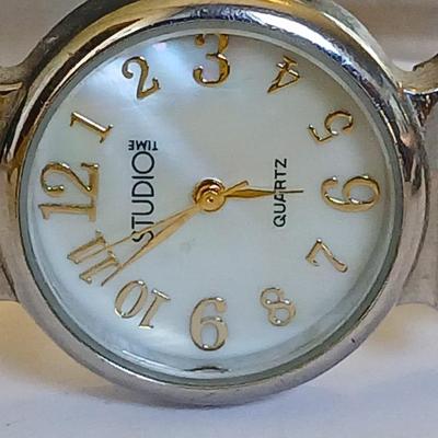 Studio Time Gold-Tone Quartz Watch & Etched spoon Panel Bracelet with Heart Cross Charm