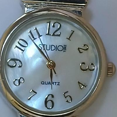Studio Time Gold-Tone Quartz Watch & Etched spoon Panel Bracelet with Heart Cross Charm