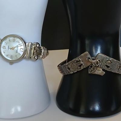 Studio Time Gold-Tone Quartz Watch & Etched spoon Panel Bracelet with Heart Cross Charm
